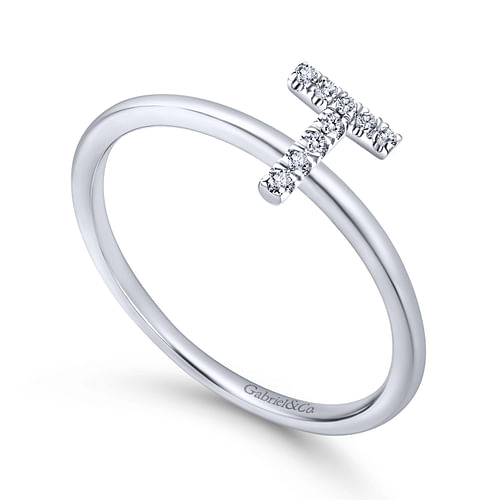 14K White Gold Pave Diamond Uppercase T Initial Ring - 0.05 ct - Shot 3