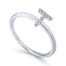 14K White Gold Pave Diamond Uppercase T Initial Ring - 0.05 ct