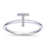 14K White Gold Pave Diamond Uppercase T Initial Ring - 0.05 ct