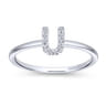 14K White Gold Pave Diamond Uppercase U Initial Ring - 0.06 ct