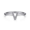 14K White Gold Pave Diamond Uppercase V Initial Ring - 0.05 ct