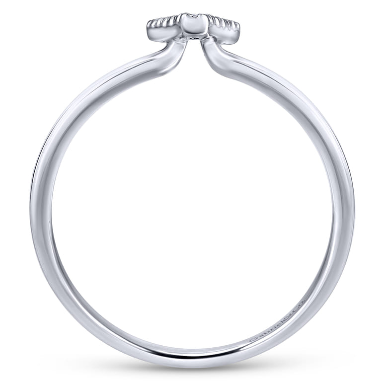 14K White Gold Pave Diamond Uppercase V Initial Ring - 0.05 ct - Shot 2