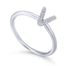 14K White Gold Pave Diamond Uppercase V Initial Ring - 0.05 ct