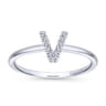 14K White Gold Pave Diamond Uppercase V Initial Ring - 0.05 ct