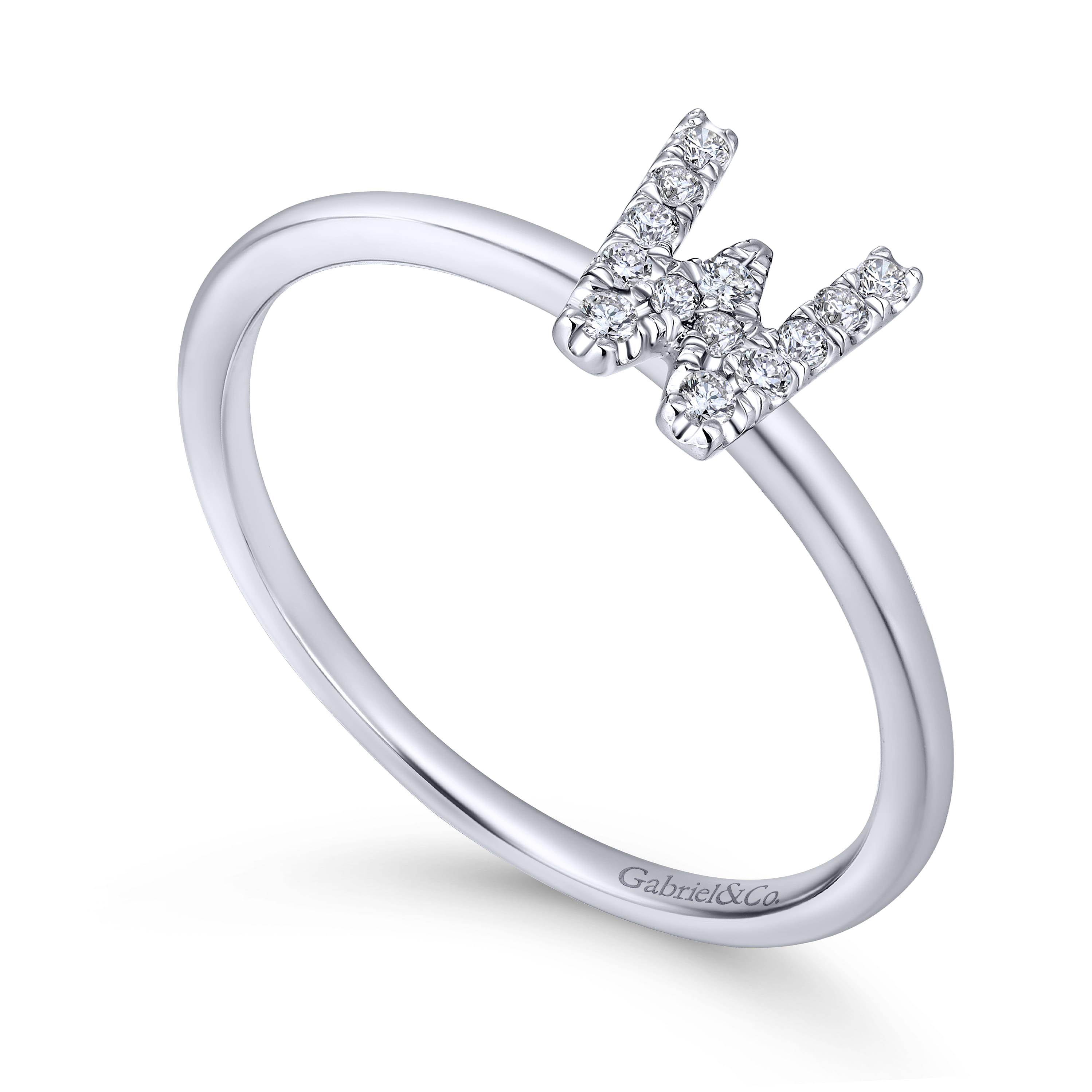 14K White Gold Pave Diamond Uppercase W Initial Ring - 0.08 ct - Shot 3