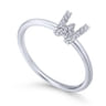 14K White Gold Pave Diamond Uppercase W Initial Ring - 0.08 ct