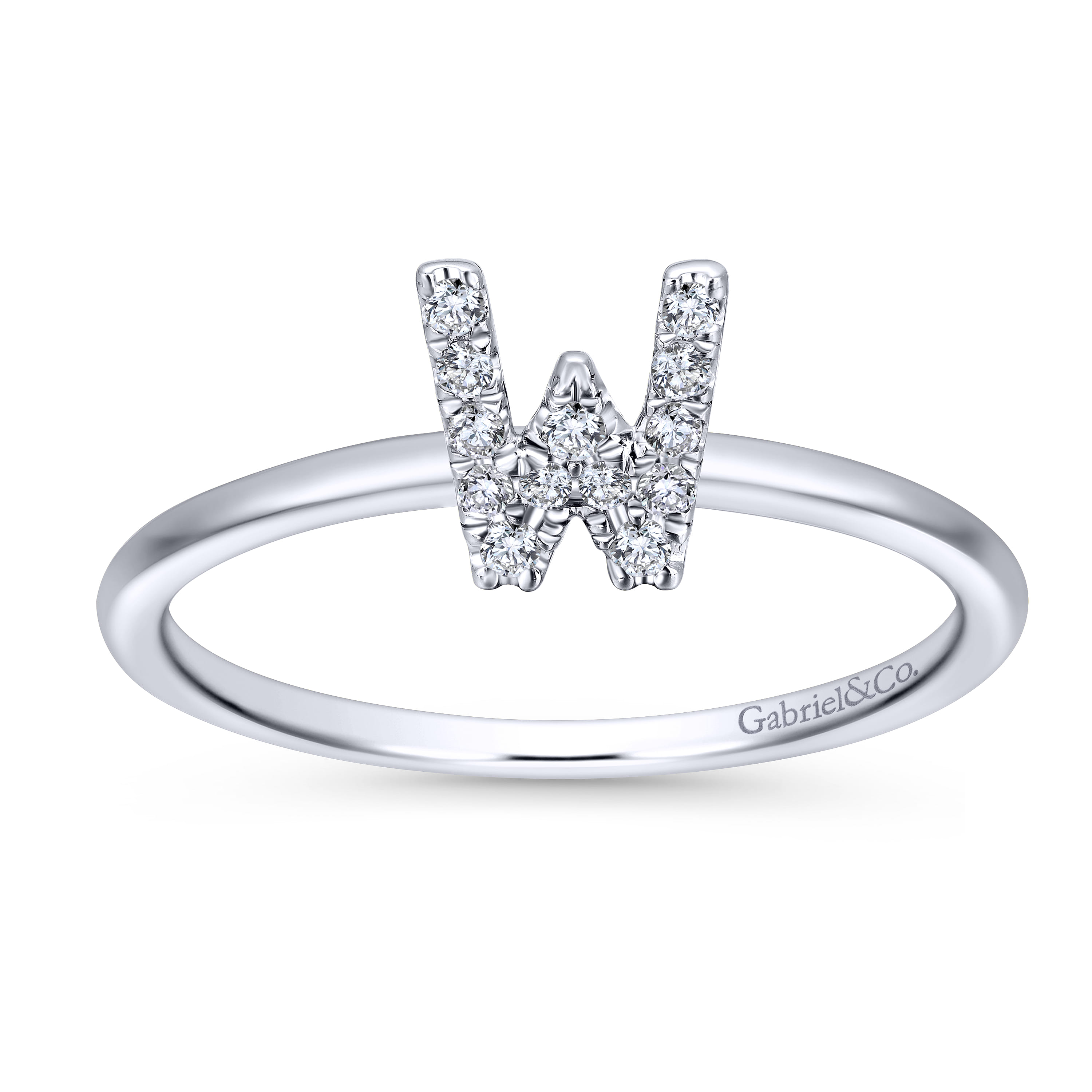 14K White Gold Pave Diamond Uppercase W Initial Ring - 0.08 ct - Shot 4