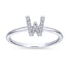 14K White Gold Pave Diamond Uppercase W Initial Ring - 0.08 ct
