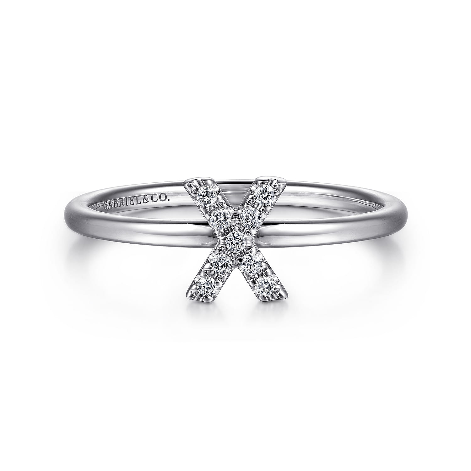 14K White Gold Pave Diamond Uppercase X Initial Ring - 0.06 ct - Shot 1