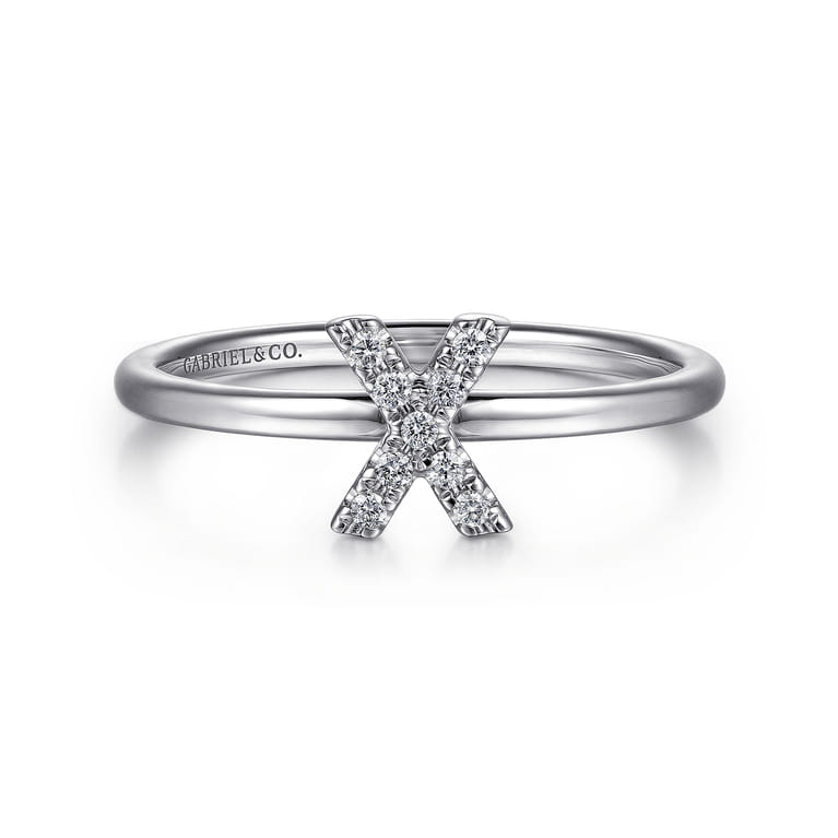 14K White Gold Pave Diamond Uppercase X Initial Ring - 0.06 ct - Shot 1