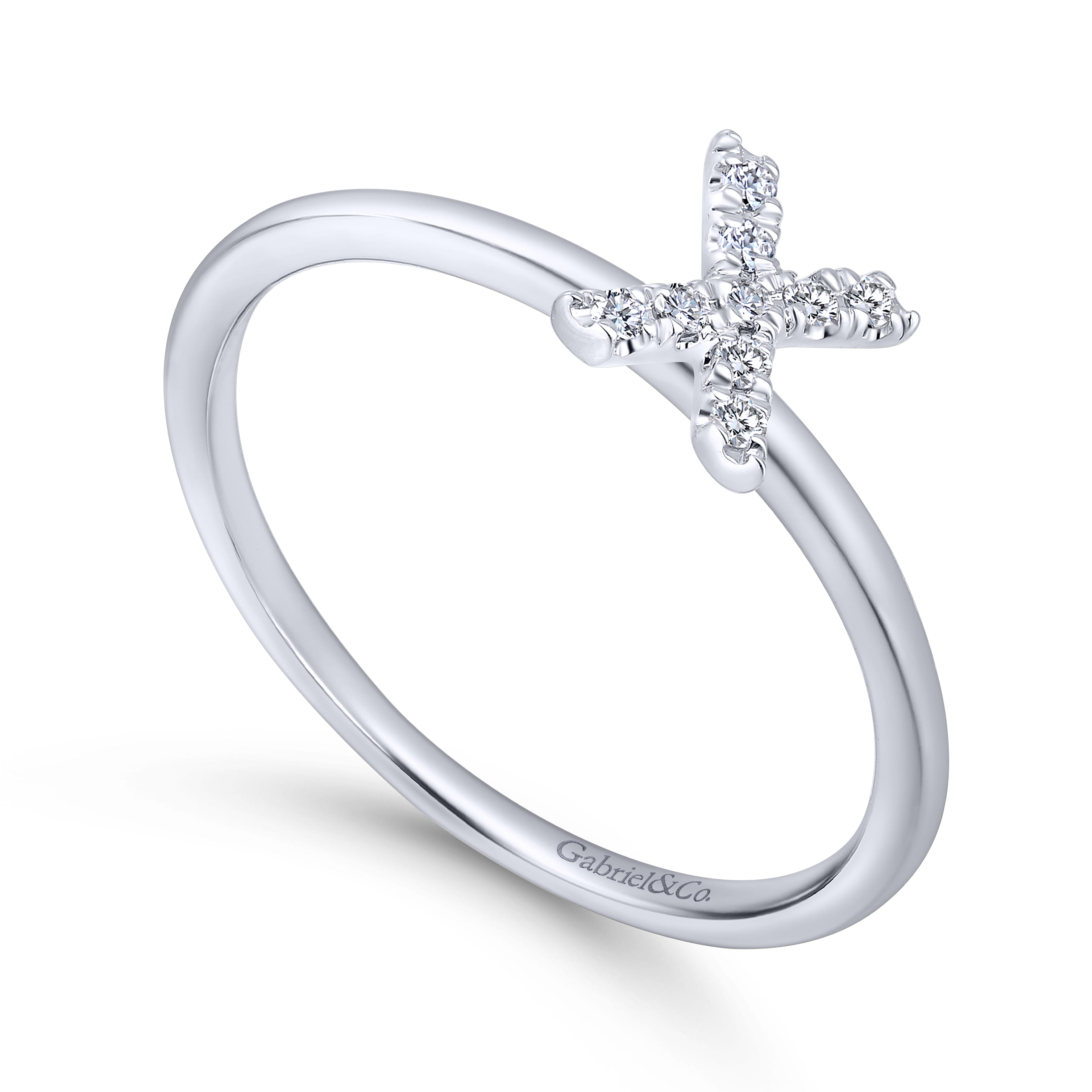14K White Gold Pave Diamond Uppercase X Initial Ring - 0.06 ct - Shot 3