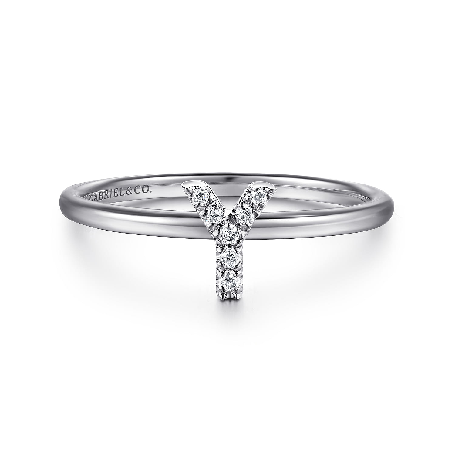 14K White Gold Pave Diamond Uppercase Y Initial Ring - 0.04 ct - Shot 1