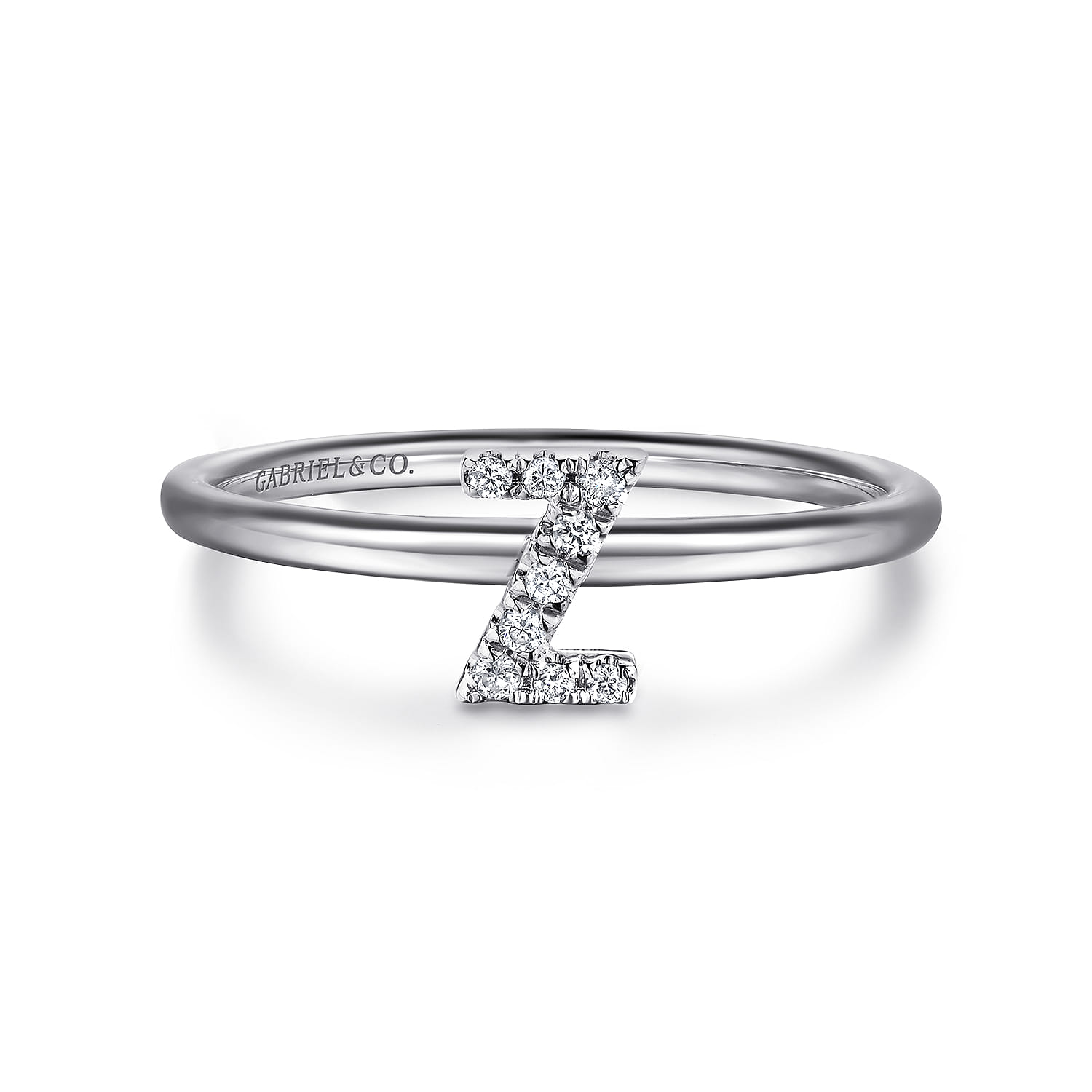 14K White Gold Pave Diamond Uppercase Z Initial Ring - 0.05 ct - Shot 1