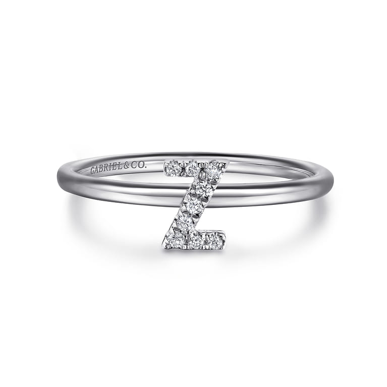 14K White Gold Pave Diamond Uppercase Z Initial Ring - 0.05 ct - Shot 1