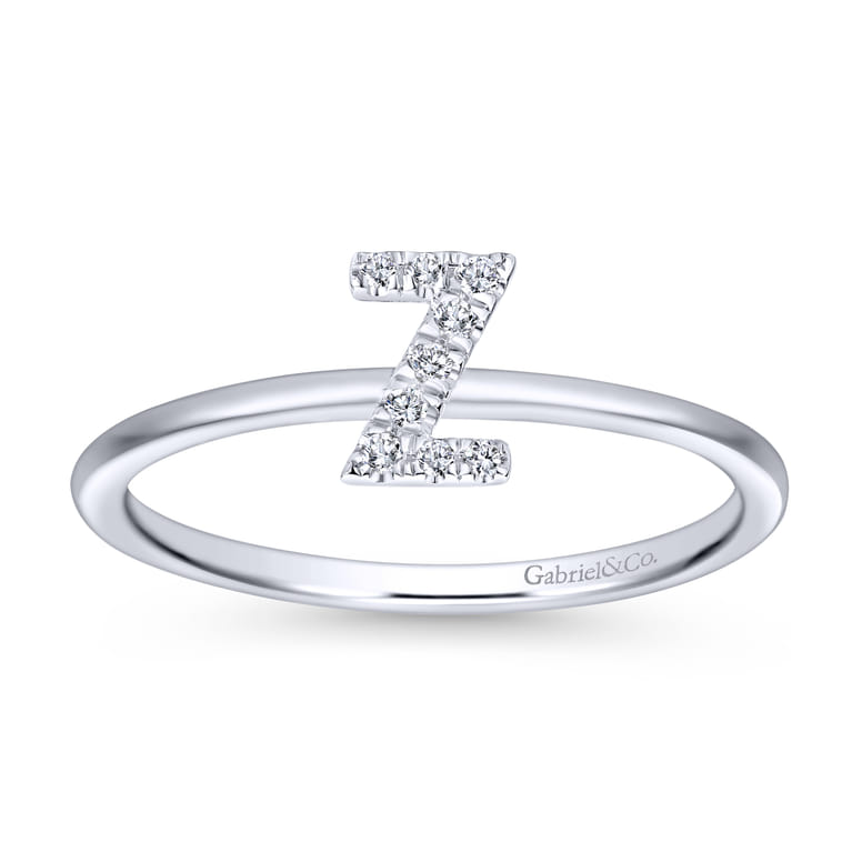 14K White Gold Pave Diamond Uppercase Z Initial Ring - 0.05 ct - Shot 4