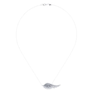 14K White Gold Pave Diamond Wing Pendant Necklace