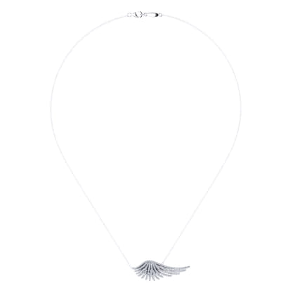 14K White Gold Pave Diamond Wing Pendant Necklace