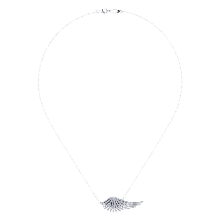 14K White Gold Pave Diamond Wing Pendant Necklace - 0.46 ct - Shot 2