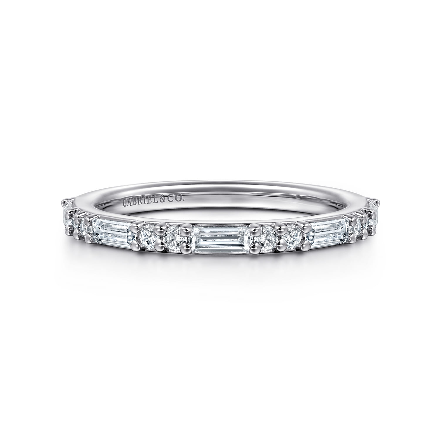 Straight Wedding Ring in 14k White Gold with Baguette Natural Diamond at Gabriel & Co. - Shot 1