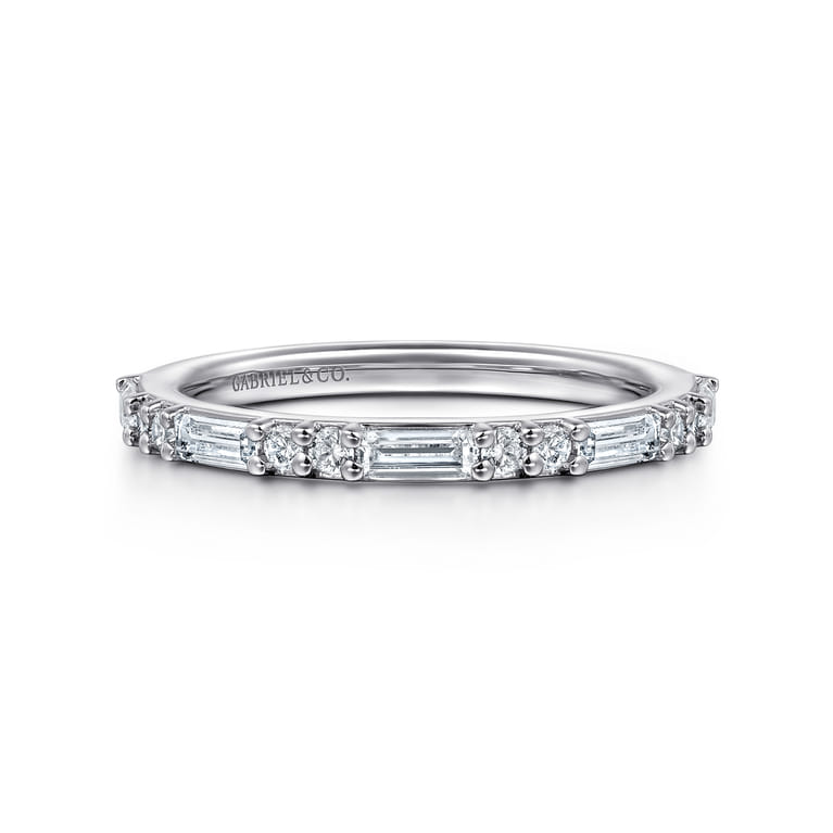 Straight Wedding Ring in 14k White Gold with Baguette Natural Diamond at Gabriel & Co. - Shot 1