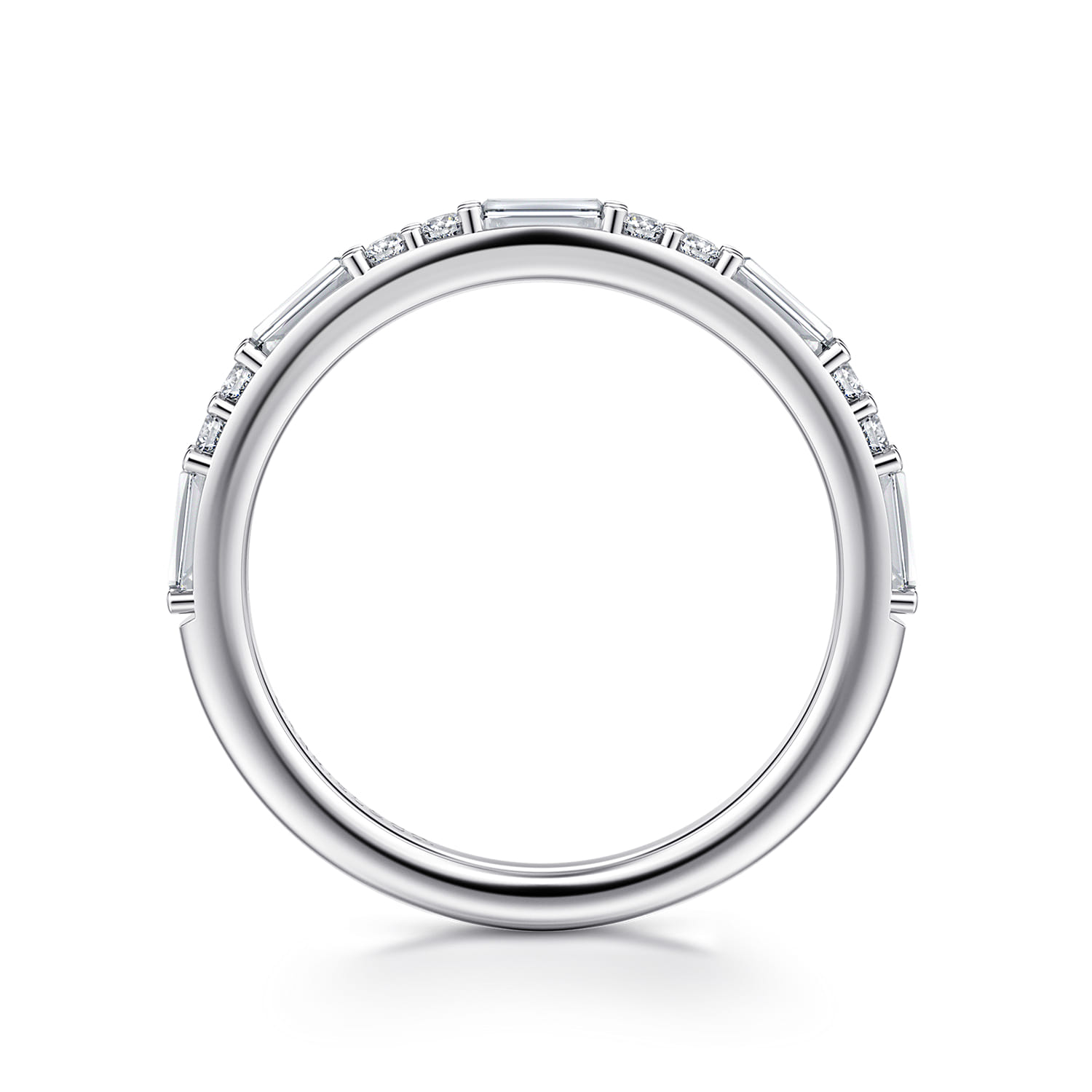 Straight Wedding Ring in 14k White Gold with Baguette Natural Diamond at Gabriel & Co. - Shot 2