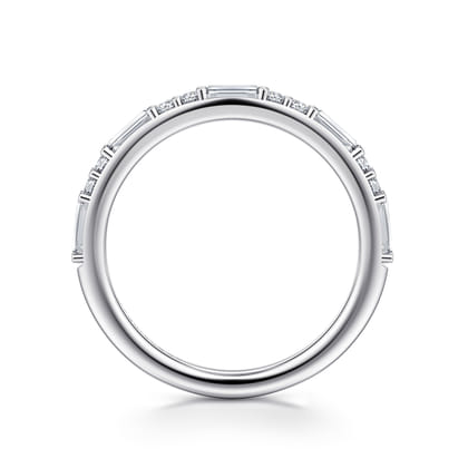 14K White Gold Pave Round and Baguette Diamond Anniversary Band