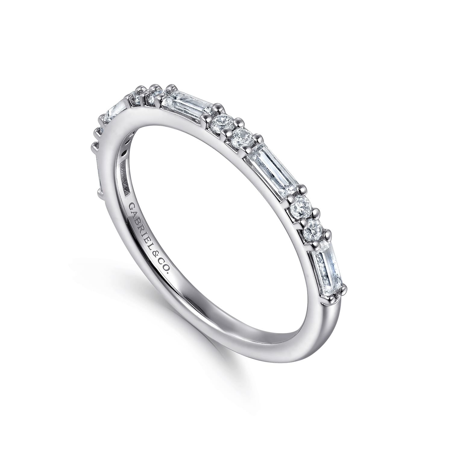Straight Wedding Ring in 14k White Gold with Baguette Natural Diamond at Gabriel & Co. - Shot 3