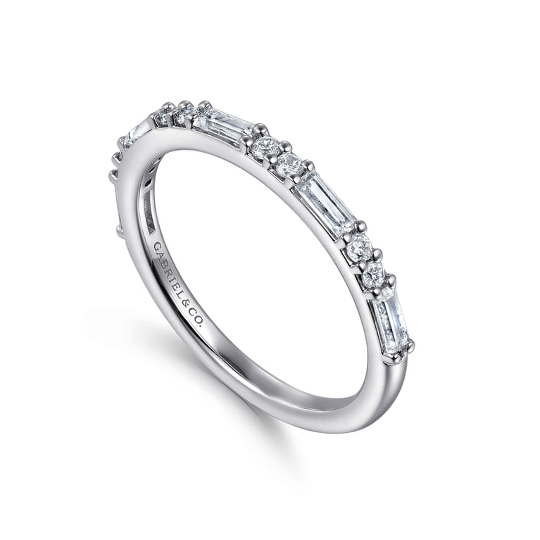 Straight Wedding Ring in 14k White Gold with Baguette Natural Diamond at Gabriel & Co. - Shot 3