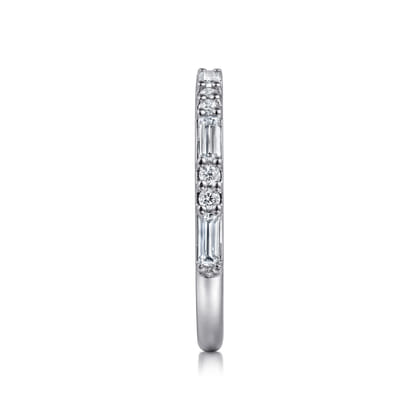 14K White Gold Pave Round and Baguette Diamond Anniversary Band
