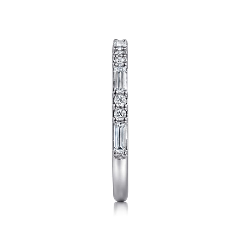 Straight Wedding Ring in 14k White Gold with Baguette Natural Diamond at Gabriel & Co. - Shot 4