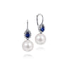 14K White Gold Pear Sapphire and Diamond Halo Earrings with Pearl Drops - 0.2 ct