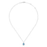 14K White Gold Pear Shape Blue Topaz and Diamond Halo Pendant Necklace - 0.21 ct