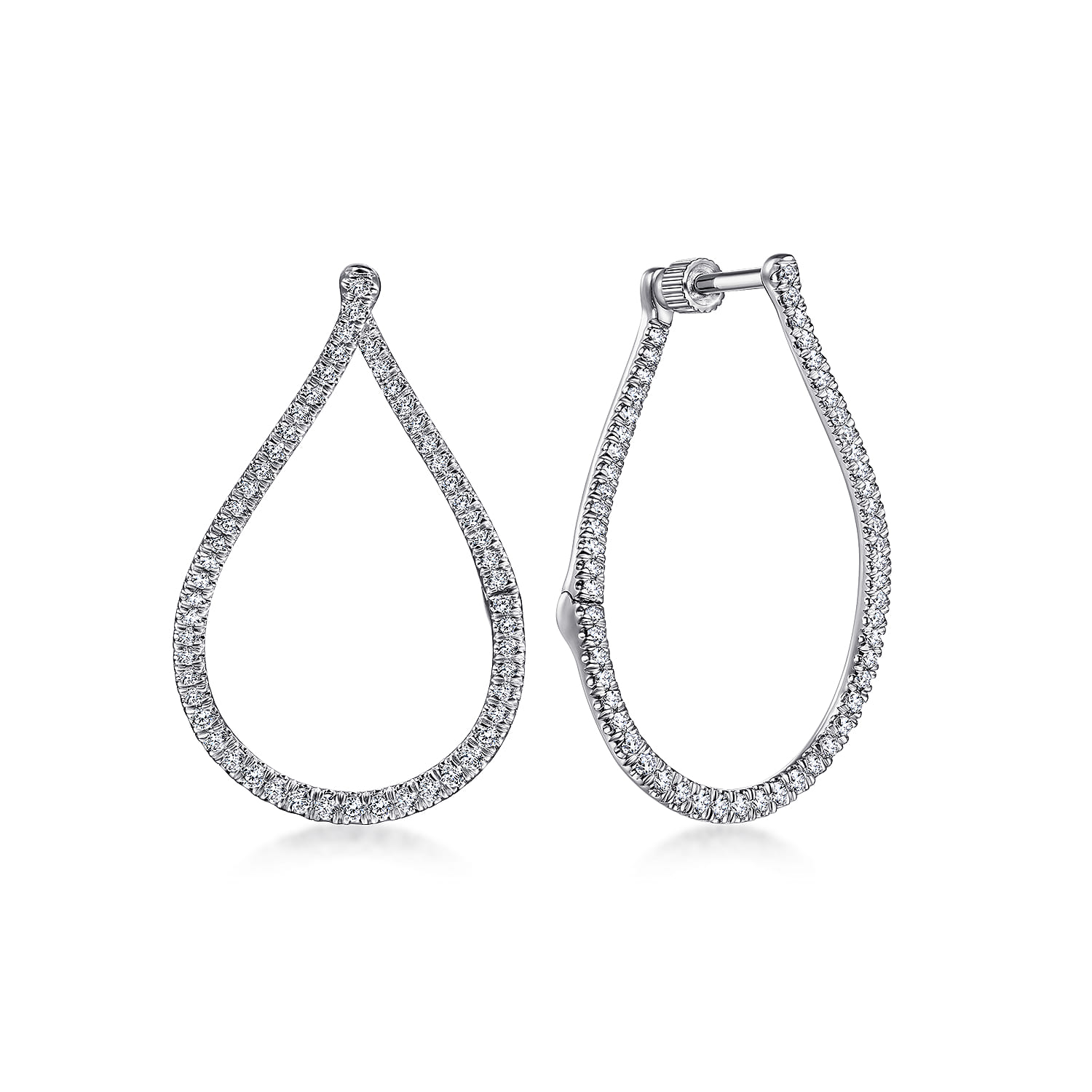 14K White Gold Pear Shape Diamond Bypass Hoop Earrings - 0.6 ct - Shot 1