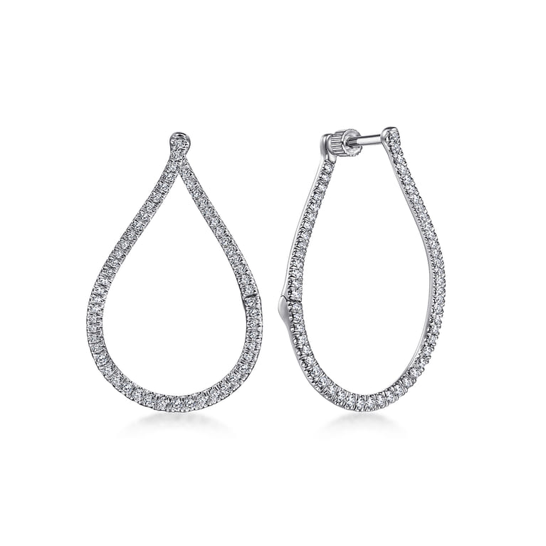 14K White Gold Pear Shape Diamond Bypass Hoop Earrings - 0.6 ct - Shot 1