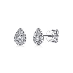 14K White Gold Pear Shape Diamond Stud Earrings