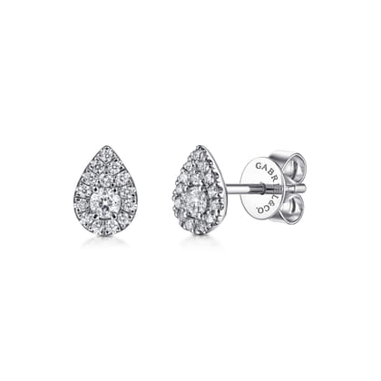 14K White Gold Pear Shape Diamond Stud Earrings