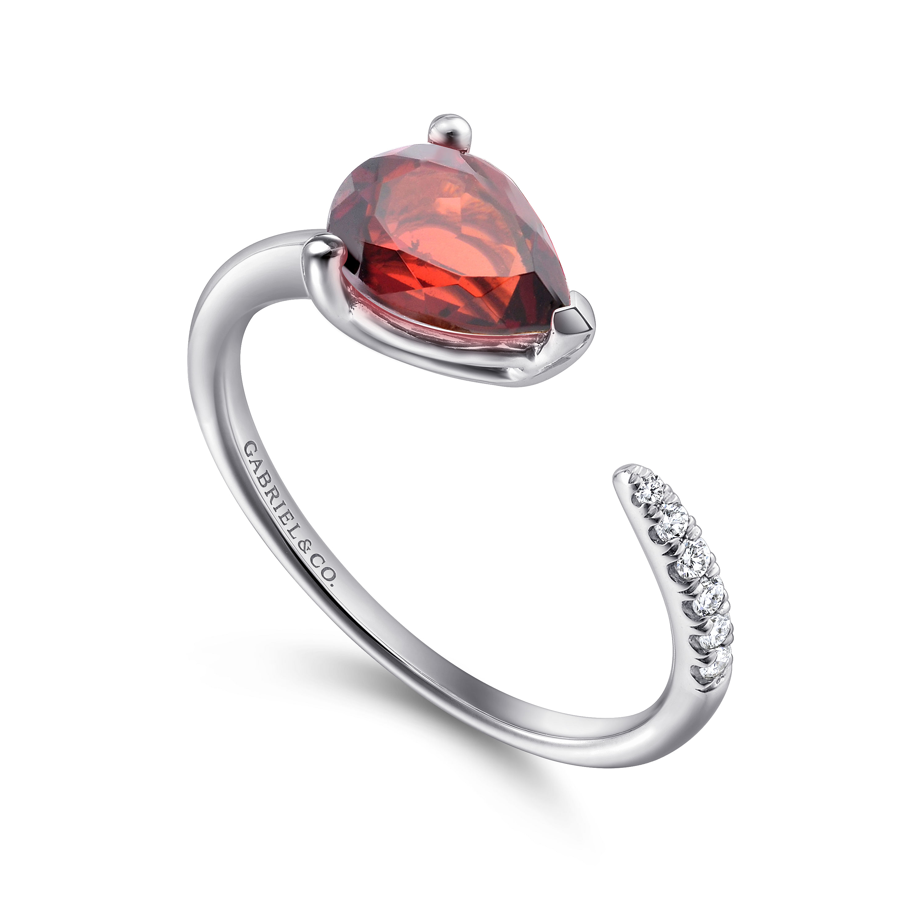 14K White Gold Pear Shape Garnet and Diamond Split Ring - 0.05 ct - Shot 3