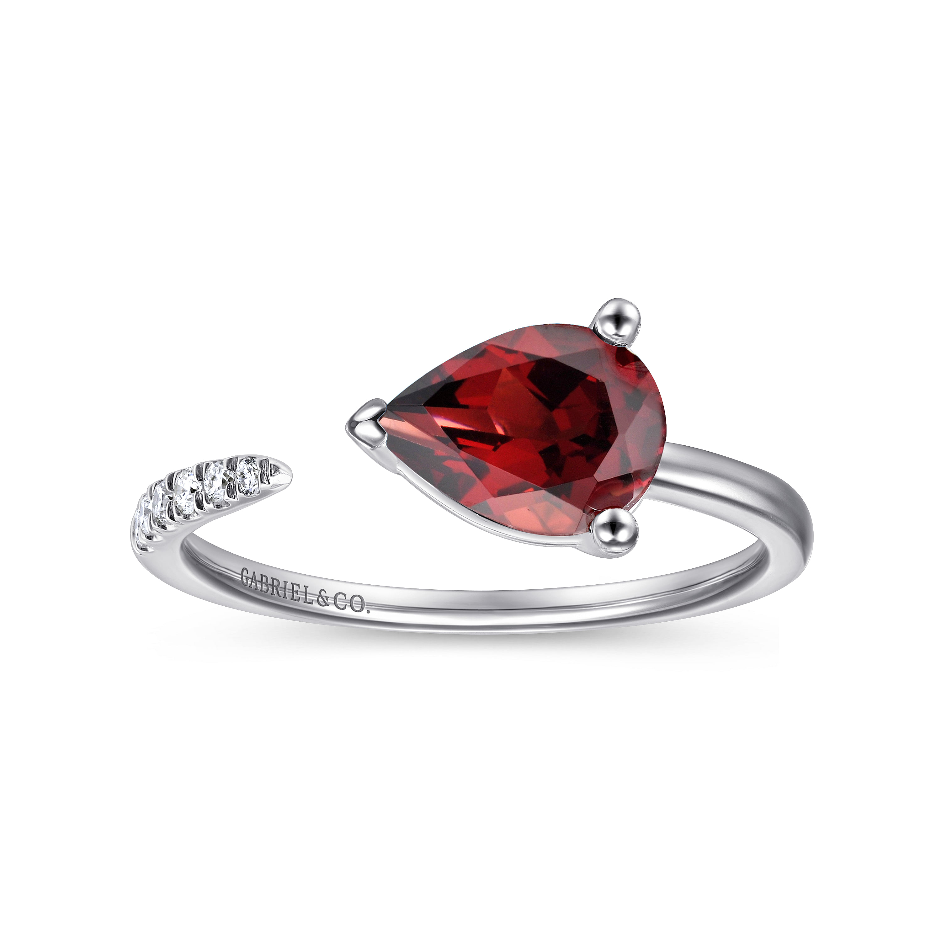 14K White Gold Pear Shape Garnet and Diamond Split Ring - 0.05 ct - Shot 4