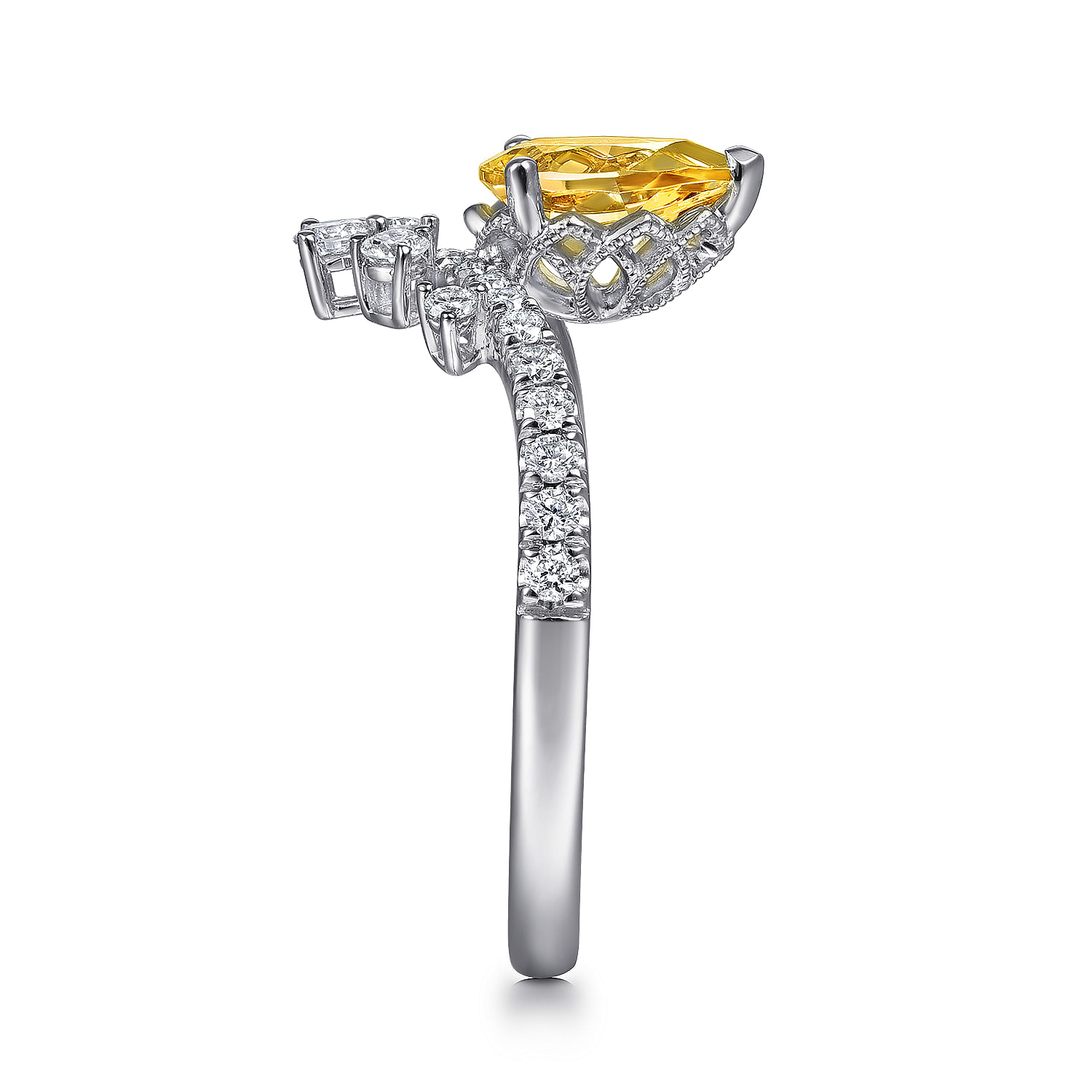 14K White Gold Pear Shaped Citrine Ring with Diamond Burst - 0.33 ct - Shot 4