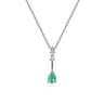 14K White Gold Pear Shaped Emerald and Diamond Drop Pendant Necklace - 0.03 ct