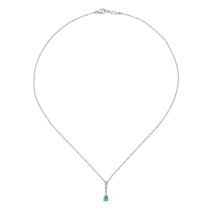 14K White Gold Pear Shaped Emerald and Diamond Drop Pendant Necklace