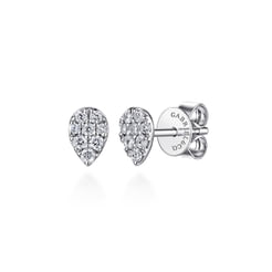 14K White Gold Pear Shaped Pave Diamond Stud Earrings