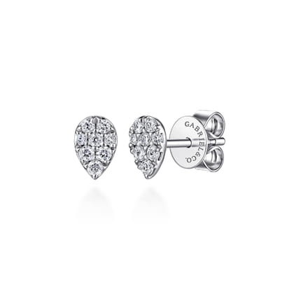 14K White Gold Pear Shaped Pave Diamond Stud Earrings