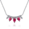 14K White Gold Pear Shaped Ruby and Diamond Bar Pendant Necklace - 0.08 ct