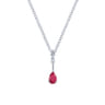 14K White Gold Pear Shaped Ruby and Diamond Drop Pendant Necklace - 0.03 ct