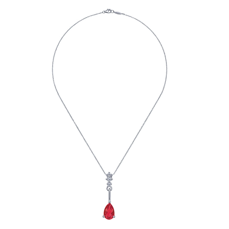 14K White Gold Pear Shaped Ruby and Diamond Drop Pendant Necklace - 0.03 ct - Shot 2