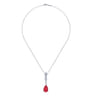 14K White Gold Pear Shaped Ruby and Diamond Drop Pendant Necklace - 0.03 ct