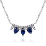 14K White Gold Pear Shaped Sapphire and Diamond Bar Pendant Necklace - 0.08 ct