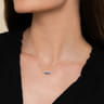 14K White Gold Pear Shaped Sapphire and Diamond Bar Pendant Necklace - 0.08 ct