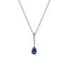 14K White Gold Pear Shaped Sapphire and Diamond Drop Pendant Necklace - 0.03 ct